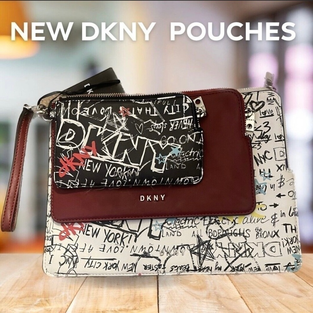 DKNY Ashlee Triple Pouch Graffiti Wristlet Pouch Set Of 3 - MSRP $128 RO12NH85